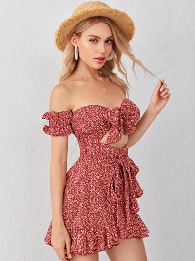 Floral Printed Mini Dress Models For Summer